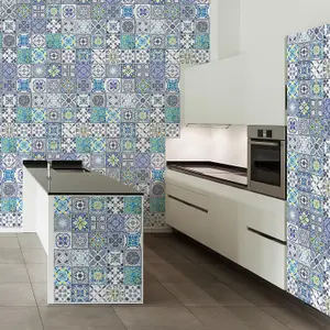 Walplus Blue Vintage Azulejo Combo Mix Tile Stickers