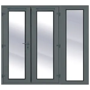 Clear Glazed Grey uPVC French Door setwith3panes , (H)2090mm (W)1790mm External