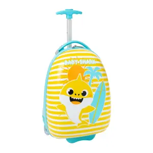 Baby Shark Childrens/Kids Striped 2 Wheeled Suitcase Blue/Yellow (One Size)