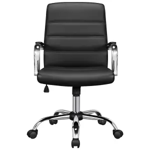 Yaheetech Height Adjustable PU Leather Office Chair with Armrests - Black