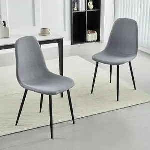 Set of 2 Light Grey Linen Fabric Dining Chairs with Upholstered Seat and Metal Legs-Bella by MCC