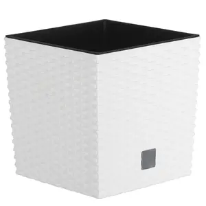 Plant Flower Pot Square Rattan Planter Inner Pot Garden Patio Home Large White 11L