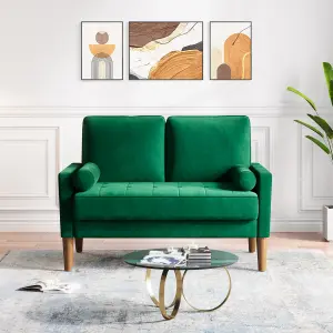 121CM Velvet Love Seat Green Couch with 2 Pillows