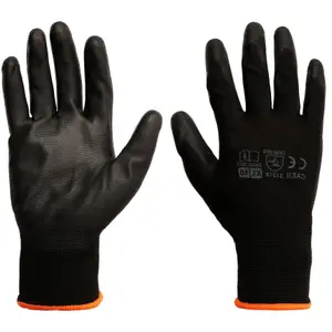 24 Pairs of Work Gloves, Heavy-Duty PU Coated Protective Gloves, Secure & Anti-Slip Grip, Wear Resistant (Black, Small)