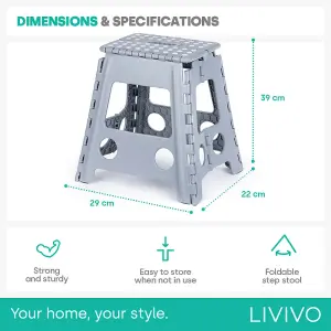 LIVIVO Lightweight Compact Foldable Step Stool, 0.39m - Grey