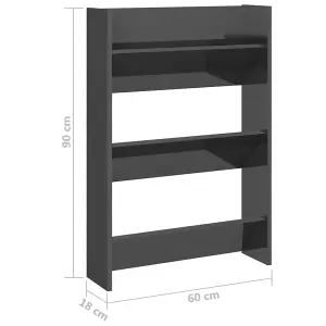 Wall Shoe Cabinets 2 pcs High Gloss Grey 60x18x90 cm Engineered Wood