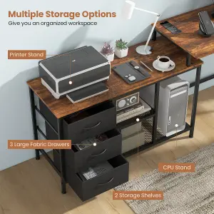 Costway L-Shaped Computer Desk Convertible Home Office Table with 3 Drawers