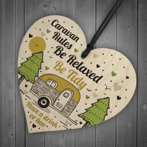 Red Ocean Caravan Rules Novelty Hanging Handmade Wooden Heart Plaque Caravan Accessories Retirement Gifts