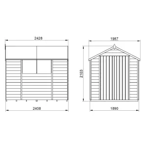 Forest Garden Overlap 8x6 ft Apex Wooden Pressure treated 2 door Shed with floor & 2 windows (Base included) - Assembly service included