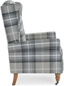 Dunelm Oswald Grande Check Wingback Armchair, Country, Grey Oswald Wingback, Textured Weave Fabric