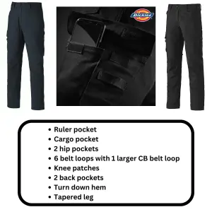 Dickies Flex Work Trousers Multi Pocket with Knee Patches - 28" Waist 32" Leg - Navy Blue