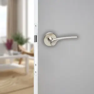 URBNLIVING 105mm Length 2 Pcs Como Metal & Satin Nickel Rose Lever Latch Door Handles Set