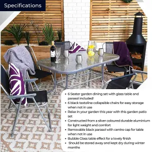 6 Person Garden Furniture Patio Set Table, 6 Chairs & Parasol