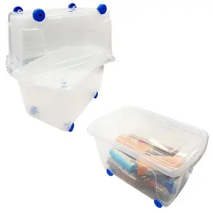 2 x 70 Litre Strong Plastic Storage Boxes For Home, Office & Schools Complete With Lids & Built In Wheels