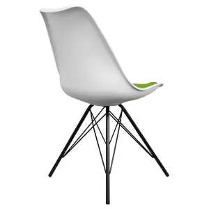 Soho White and Green Plastic Dining Chair with Black Metal Legs