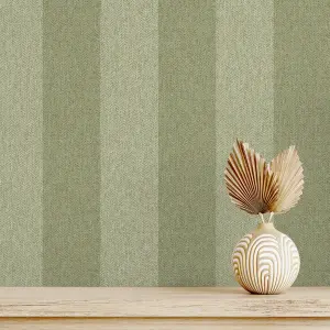 Crown M1866 Harris Stripe Luxury Textured Wallpaper, Green