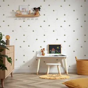 Buzzzy Bees Wallpaper in White