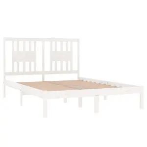 Berkfield Bed Frame White Solid Wood 120x190 cm 4FT Small Double