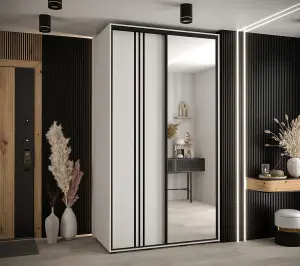 Elegant White Cannes VII Sliding Wardrobe H2050mm W1300mm D600mm with Customisable Black Steel Handles