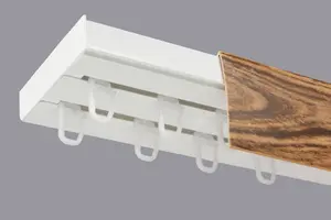 Double Curtain Ceiling Rail Track PCV 150 cm (L) HOOKS + OAK COVER