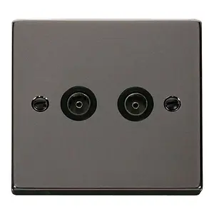 Black Nickel 2 Gang Twin Coaxial TV Socket - Black Trim - SE Home