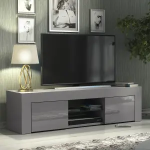 TV Unit 130cm Modern Dark Grey with High Gloss Doors - Creative Furniture