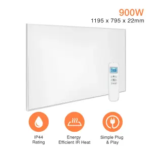 Mirrorstone 900W Nexus Wi-Fi Infrared Heating Panel With White Frame For Wall Installation