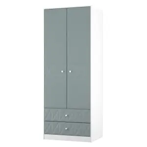 San Jose Ready assembled Contemporary Duck egg blue & white 2 Drawer Tall Double Wardrobe (H)1960mm (W)740mm (D)520mm