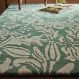 Floral Soft Teal Green Handmade Modern Rug For Bedroom & Living Room-160cm X 230cm