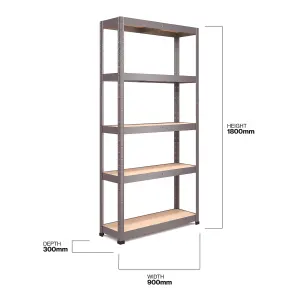 RB BOSS 5 Shelf MDF Galvanised Steel Shelving Unit (H)1800mm (W)900mm (D)300mm