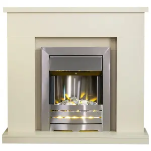 Adam Lomond Fireplace in Stone Effect with Helios Electric Fire in Brushed Steel, 39 Inch