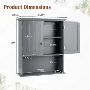 Costway Bathroom Storage Cabinet Wall Mounted Vanity Storage Cupboard w/ Adjustable Shelf