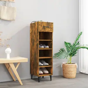 Shoe Cabinet Smoked Oak 30x35x105 cm Engineered Wood