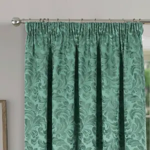 Home Curtains Buckingham Damask Fully Lined 45w x 84d" (114x213cm) Alpine Green Pencil Pleat Door Curtain