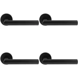 4 PACK - PAIR Straight Mitred Bar Handle on Round Rose Concealed Fix Matt Black