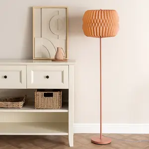 ValueLights Bett Pink Metal Floor Lamp with Origami Paper Fold Lampshade