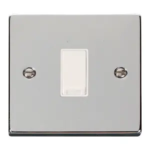 Polished Chrome 10A 1 Gang 2 Way Light Switch - White Trim - SE Home