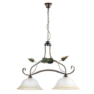 Luminosa Miranda 2 Light Bar Pendant Ceiling Light, Antique Gold, Glass Shades