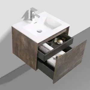 Rigel Metallic Wall Hung Bathroom Vanity Unit with White Basin (W)600mm (H)450mm