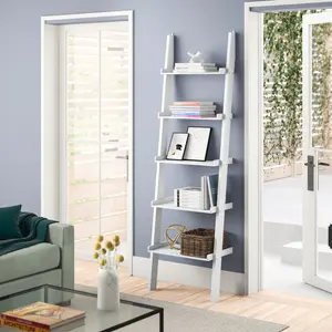 Ira 5-Tier Ladder Shelf Bookcase Unit White