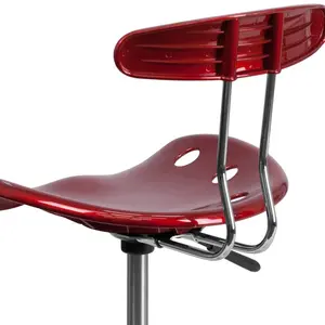 Vibrant Chrome Drafting Stool with Tractor Seat Wine Red