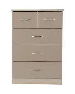 Nevada 3+2 Drawer Chest in Oyster Gloss Light Oak Effect Veneer