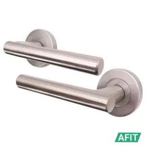 AFIT Satin Nickel Bathroom Door Handle Set - Pack of 2 - Lock & Hinges (76mm) Olvera Range