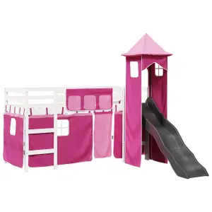 Berkfield Kids' Loft Bed with Tower Pink 90x200 cm Solid Wood Pine