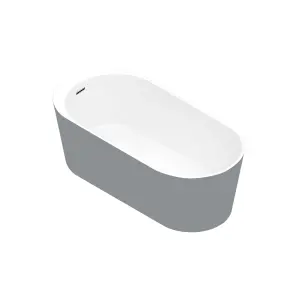 GoodHome Huron Matt Grey Acrylic Freestanding Oval Single ended Bath (L)1700mm (W)800mm