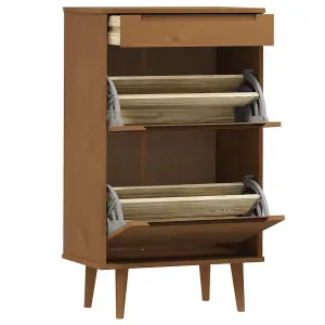 Berkfield Shoe Cabinet MOLDE Brown 59.5x35x103 cm Solid Wood Pine