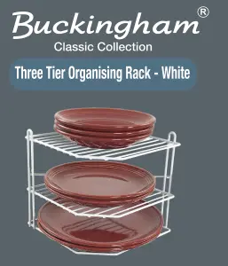 Buckingham 3 Tier Corner Plate Kitchen Cupboard Organiser Tidy Storage Rack 23cm , White