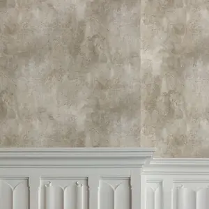 Paul Moneypenny Taupe Castello Plaster Patina Wallpaper for Grandeco