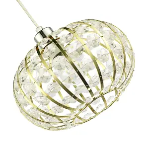 Modern Gold Plated Basket Cage Style Pendant Shade with Clear Acrylic Beads