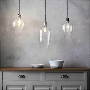 Hanging Ceiling Pendant Light - Large Bright Nickel Plate & Clear Glass - 10W LED E27